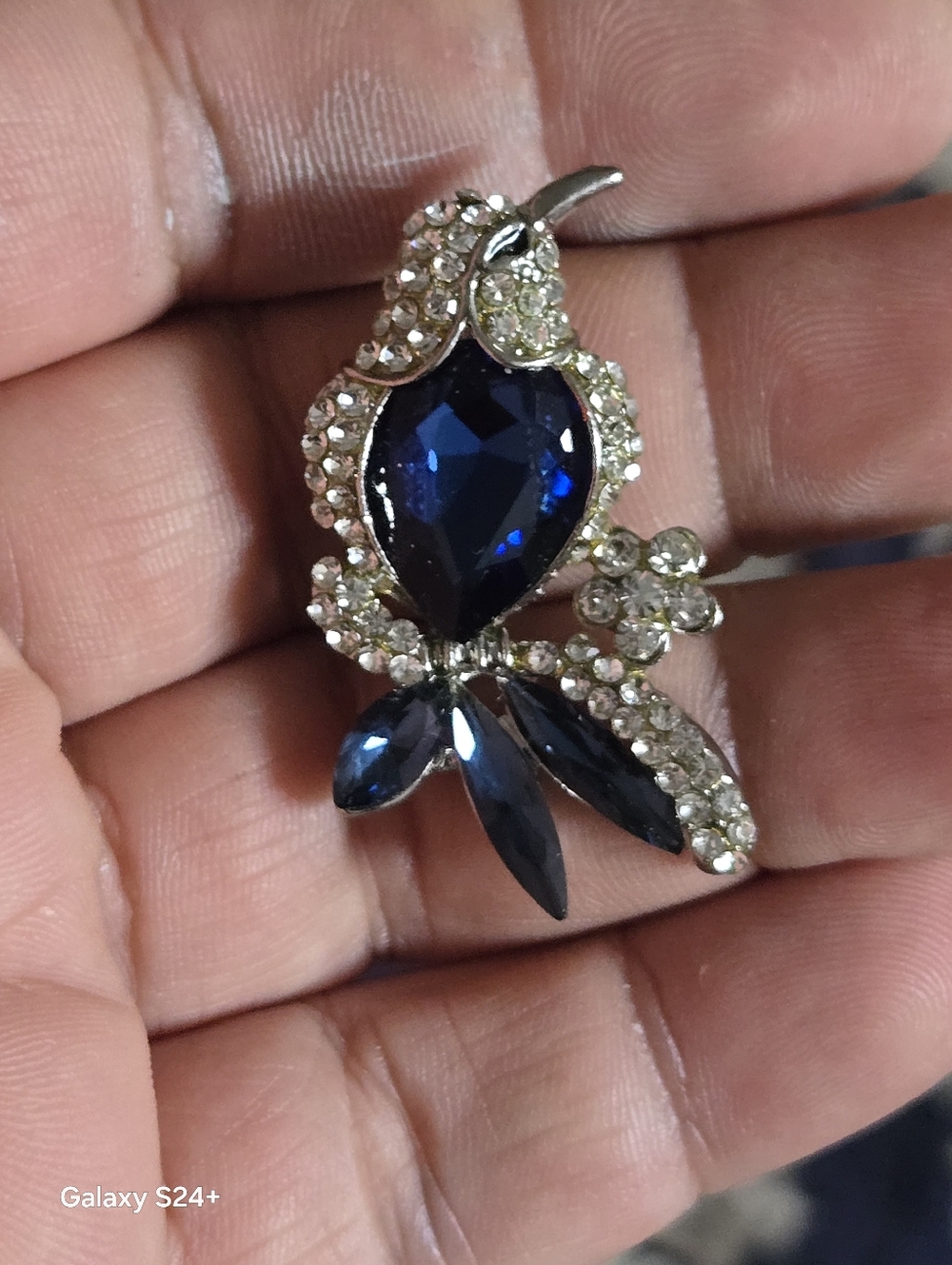 Classic Navy Blue Crystal Brooch